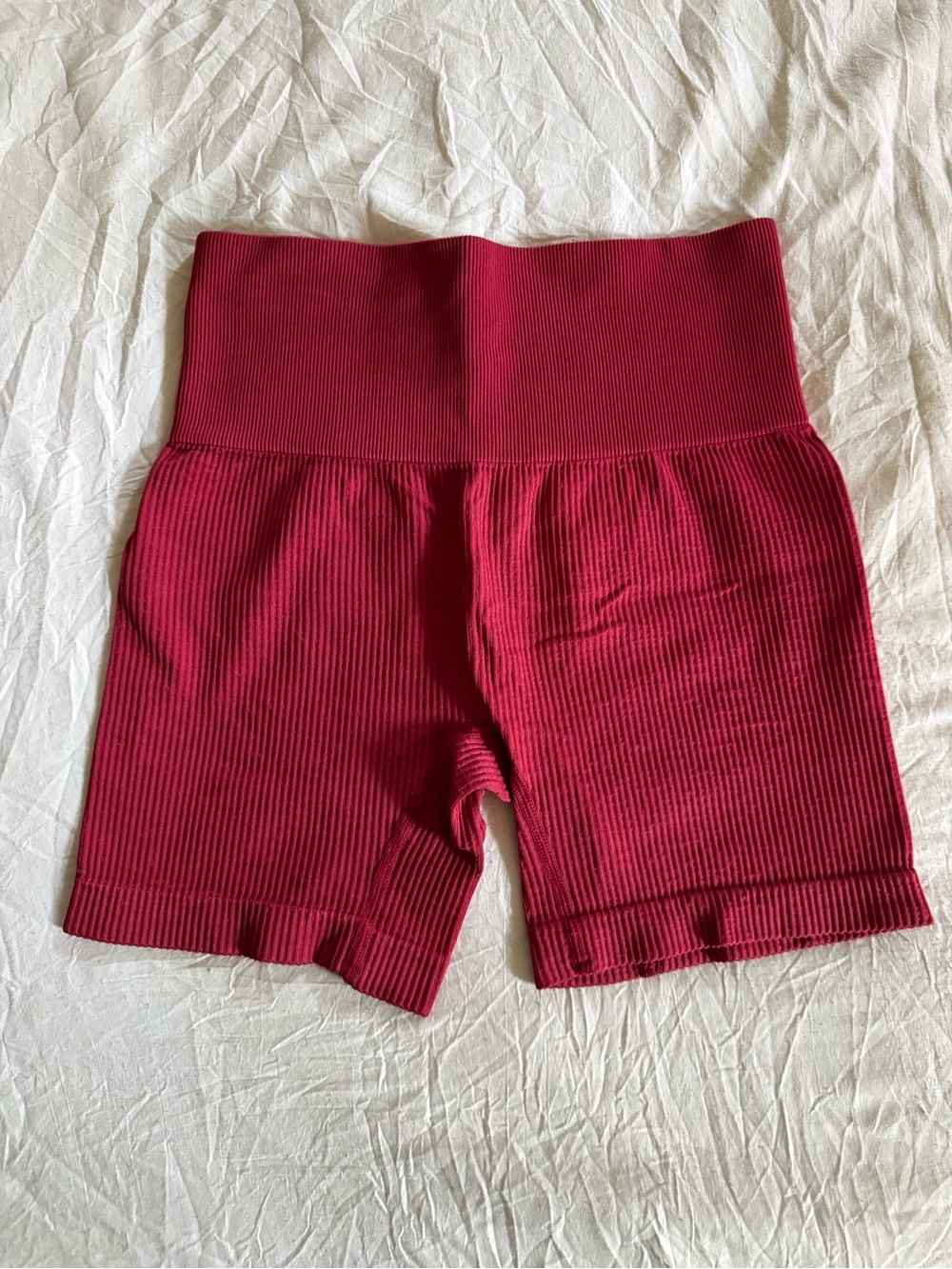 Colsie Ribbed High-Waist Bike Shorts - Red